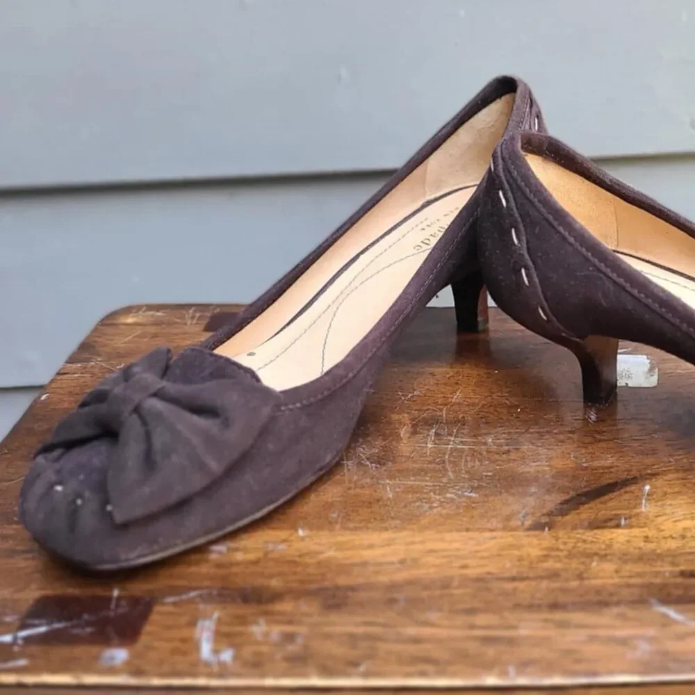 Kate Spade Linette Brown Suede Kitten Heels with Bow NIB!  NWT!  NEW! Size 7 1/2